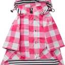 Dog rain Coat Waterproof Raincoat Puppy Jacket with Legs Buttons Zipper Hood Drawstring Fit for Yorkie Terrier Schnauzer Poodle Border Collie Labrador Golden Retriever 8lbs to 80lbs Pink L