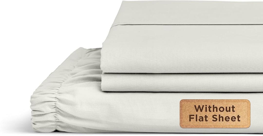 Linen Home 100% Cotton Percale Fitted Sheet Set King Size, Silver, Deep Pocket, 3 Piece - 1 Deep Pocket Fitted Sheet and 2 Pillowcases, Crisp Cool and Strong Bed Linen