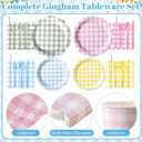 450 Pcs Gingham Tableware Set Decorations Pastel Plaid Paper Plates Napkins Cups Cutlery Straws Checkered Dinnerware Set for Easter Baby Shower BBQ Picnic Birthday Party Supplies, Serves 50