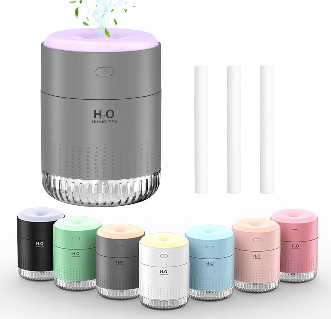 SZO Portable Mini Humidifier, 500ML USB Personal Cool Mist Humidifiers for Bedroom Office Travel Desk, Whisper Quiet 20dB with 2 Mist Modes & Auto Shut-Off, Small Desktop Humidifier (Grey)