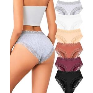 ALL OF SHE Womens Cotton Underwear Cheeky Bikini Panties for Women Sexy Lace Briefs Soft Stretch Underwear Pack 6 M