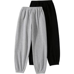 SOLY HUX Girl's Elastic Waist Sweatpants Casual Thermal Lined Jogger Pants with Pockets 2 Piece Set (11 Years, Grey and Black)