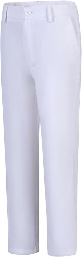 Boys' Flat Front Dress Pants Adjustable Waist School Uniforms Pants (10, White)