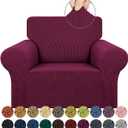 KEKUOU Stretch Single Sofa Slipcover 1 Piece Couch Sofa Cover (31"-55") Furniture Protector 1 Seater Sofa with Elastic Bottom for Kids,Pet.Jacquard Small Checked Pattern Fabric(Small,Wine)