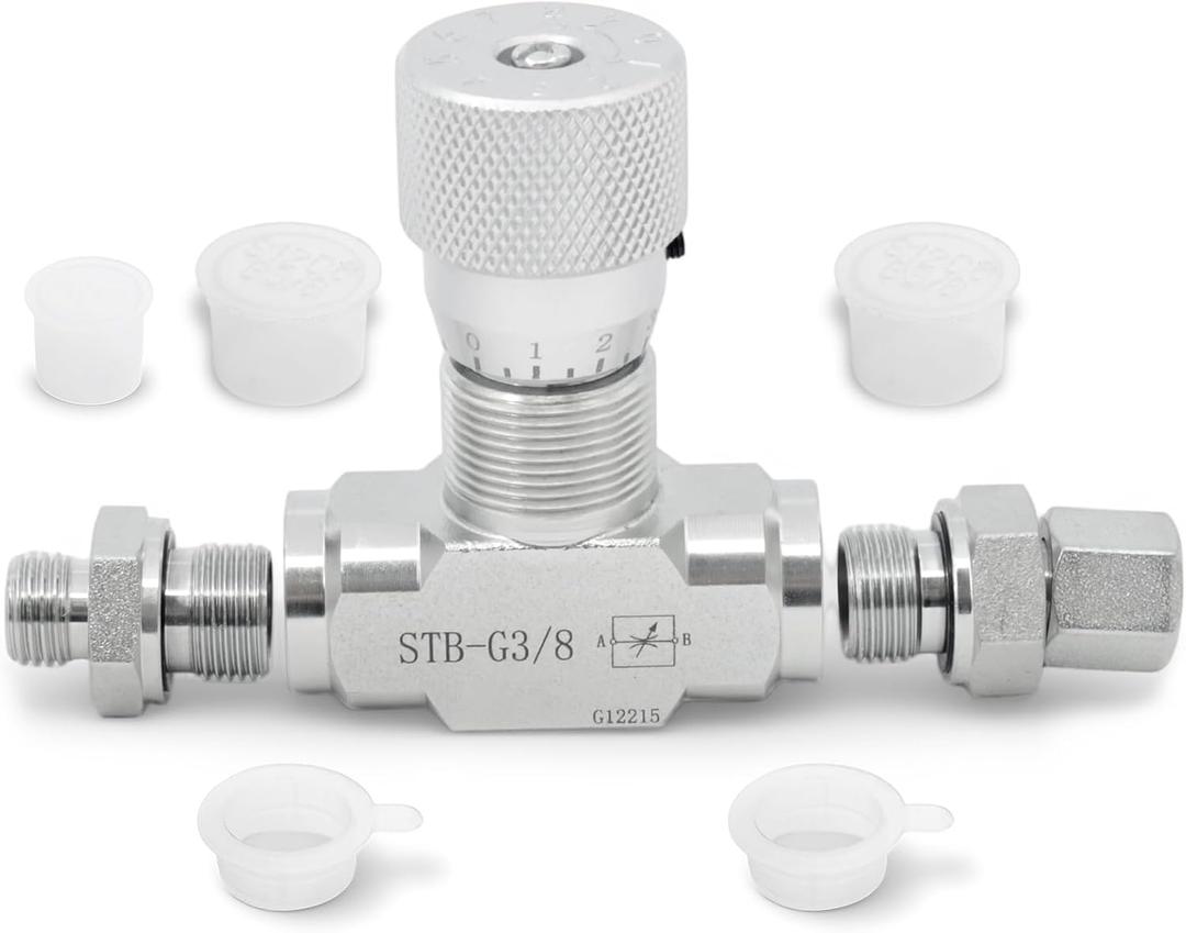 STB-G3/8 3/8" L08 Hydraulic Flow Control Valve Compatible with 1-2 Ton Mini Excavator, Bidirectional Restrictor Valve w/Two-Sided Connectors