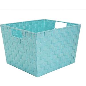 Simplify Large Metallic Striped Woven Storage Bin in Mint