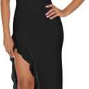 BORIFLORS Women's Sexy Bodycon High Slit Maxi Dresses Square Neck Sleeveless Ruffle Hem Cocktail Party Long Dress (Black )