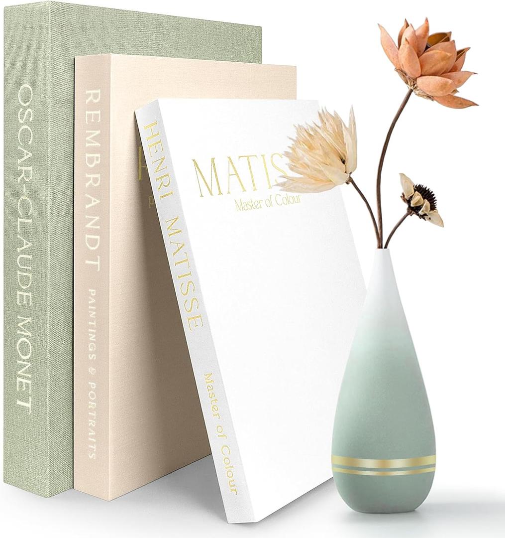 Decorative Books for Home Decor- 3Pcs Linen Decorative Boxes for Aesthetic Room Decoration, Modern Fake Book Storage Boxes for Coffee Table, Bookshelf or Mantle Decor, Sage