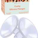 Larger Cushy Silicone Flanges, Breast Shields - Replacement Pump Parts - for Spectra, Lansinoh, Medela Pumps - Great for Elastic Nipples - Double (2 Pack) - 24mm