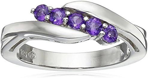 Amazon Essentials Sterling Silver Genuine African Amethyst Five Stone Bypass Ring, Size 8, (previously Amazon Collection)