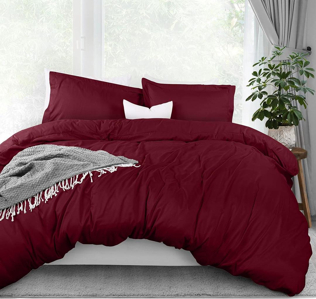 Utopia Bedding Duvet Cover Queen Size - 3 Piece with Zipper Closure - 1 Comforter Cover 90X90 Inches & 2 Pillow Shams 20X26 Inches (Burgundy) Comforter Not Included