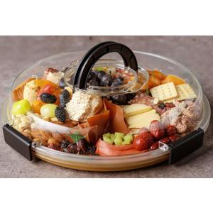 Round Charcuterie Board with Clear Lid, Travel Picnic Portable Cheese Board Charcuterie Boxes, Meat Fruit Serving Tray Platter, House Warming Gifts New Home, Gifts for Women (5 Compartments-round-black)