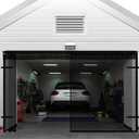 Sliding Garage Door Screen with Track & Magnetic Closure, Fully Retractable Fiberglass Mesh Screen Door for 2-Car Garage Openings (Fits 16x7 Ft), Garage Screen with Weighted Bottom for Bug Protection (Black)