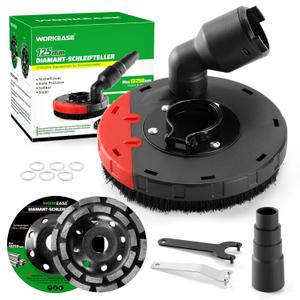 WORKEASE Grinding Dust Shroud for Angle Grinder 4.5-5 inch, 2 PCS 5 inch Diamond Cup Wheels & 360 Detachable Connector, Universal Surface Grinder Dust Shroud for Concrete, Cement, Marble, Granite