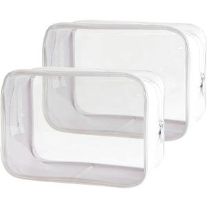 3 x TotePrint Stadium Approved White Frame Clear Toiletry Bag TSA Approved Clear Organizer Bags Portable Travel Makeup Bags with Zipper for Women (White)
