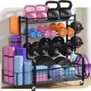 4 Tiers Large Capacity Dumbbell Rack [Thickened High-Strength Steel] Home Gym Storage for Dumbbells Kettlebells Yoga Mat and Balls, All in One Workout Storage Rack with Wheels and Hooks