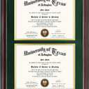 GraduationMall Double 8.5x11 Diploma Frame,Solid Wood & Tempered Glass,Cherry Finish with Gold Trim,Forest Green & Gold Mat