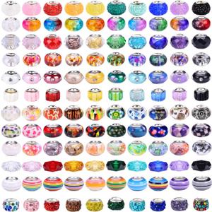 240 Pieces Assorted European Craft Beads Large Hole Lampwork Spacer Beads Colorful European Beads for DIY Necklace Bracelet Jewelry Making (Mix Color Style)