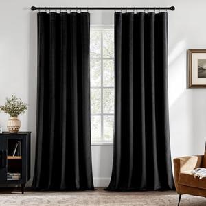 MIULEE Black Velvet Blackout Curtains 84 Inch Long Luxury Super Soft Thermal Insulated Window Curtains Room Darkening Drapes Rod Pocket Design for Bedroom Living Room Set of 2 Panels, W40 x L84 Inch