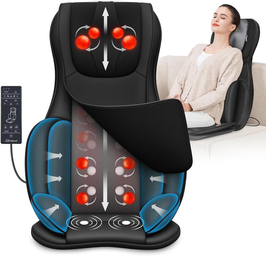 Snailax Shiatsu Back Massager with Heat, 3D Kneading Massage Chair Pad, Neck Back Massager for Back Pain Relief Deep Tissue for Men Women