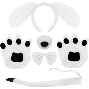 5Pcs Puppy Dog Ears Costume Set Long Ears Headband Bowtie Nose Tail Paw Glove Costume Floppy Animal Cosplay Accessories Adult
