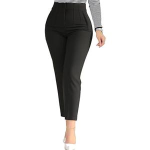 Womens High Waisted Pants 2025 Trendy Pleated Straight Leg Dress Pant Business Work Casual Trousers (Large, Black)
