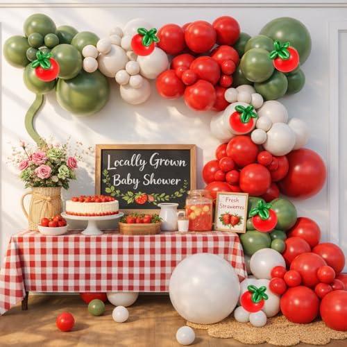 Beaumode Green Red Tomato Balloon Arch Garland Kit for That's Amore Farmer's Market Locally Grown Bridal Shower Italy Ciao Baby Slice of Pizza Birthday Party Decoration (Green Red)