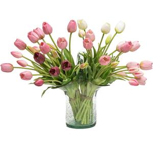 DUYONE 40pcs Artificial Tulips Flowers Fake Latex Bouquet for Wedding Party Office Home Kitchen Decoration(Light Purple Set 40pcs)