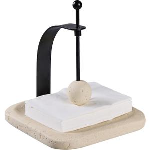 Natural Travertine Napkin Holder - Decorative Square Paper Napkin & Towel Holder for Kitchen, Restaurant, Bathroom - Durable Resin Table Organizer - Stylish Home Gift (Beige) (7 x 7 IN)