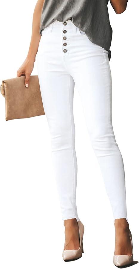 Womens Ripped Jeans Stretch Skinny Jeans for Women Butt Lifting Distressed Jeans High Waisted Denim Pants (White, Size 16)