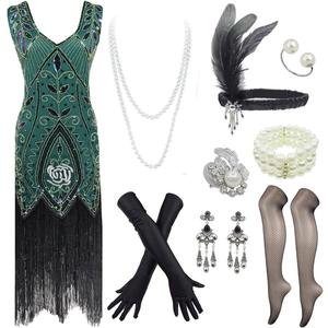 Women's 1920s Art Deco Gatsby Dresses Sequin Fringed Flapper Dresses (Medium)