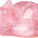QINJIEJIE Rose Quartz Cat Decor Pink Gift Crystals Sleeping Cat Statue Stone Figurine Polished Gemstones Decors Office Room Home Desk Healing Valentines Decors for Women Cats Decor