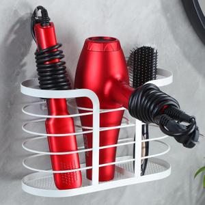 YIGII White Hair Dryer Holder - Adhesive Blow Dryer Holder/Hair Tool Organizer Bathroom Organizer Stick on Wall Mounted Multi-Functional Hair Dryer Rack for Wire Straightener, Shavers (White-l)