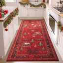 Joiedomi Christmas Hallway Runner Rug Washable 2'x8' Non Slip Kitchen Rug with Rubber Backing Soft Christmas Tree Santa Claus Floor Carpet Runners for Entryway Laundry Bedroom Bathroom Indoor (Red)