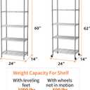5 Shelves Storage Wire Shelf Closet Metal Shelving Pantry Wheels, 5Tier/14"D X 24"W X 61"H