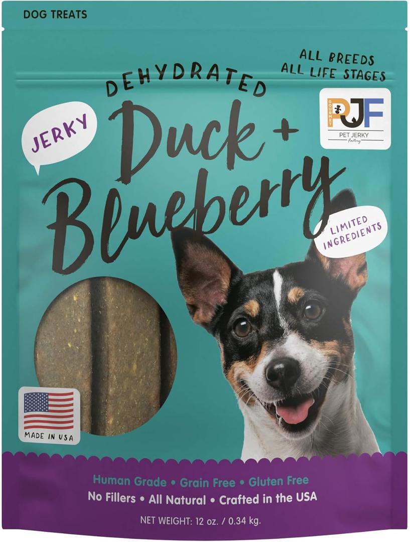 Pet Jerky Factory Premium Duck and Blueberry 12 oz. Dog Jerky Treats | 100% Human Grade | USA Made | High Protein | Grain Free | Limited Ingredients | No Filler | BHA-BHT Free | Soft-Tender