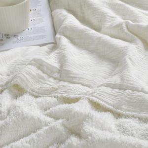 JOOJA Baby Blanket Neutral Muslin Swaddle Blankets for Newborns Soft Fuzzy Receiving Blankets Reversible Toddler Blanket Cream White 47"x47"