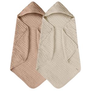 Yoofoss Hooded Baby Towels for Newborn 2 Pack 100% Muslin Cotton Baby Bath Towel with Hood for Babies, Infant, Toddler and Kids, Large 32x32Inch, Soft and Absorbent Newborn Essential (Beige & Coffee)