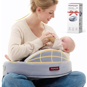 Momcozy Innovative Safety Guard Nursing Pillow - Firm & Springy Memory Foam - Stable, Ergonomic Support & Comfort - Wider Breastfeeding Cushion, Adjustable, Removable Cover, Baby Safety Certified (CozyLite, Cozylite -Grey)