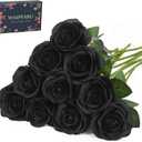 Waipfaru Halloween Flowers, Fake Black Roses Artificial Flowers, Artificial Roses with Long Stems, Faux Silk Roses for Wedding Bouquet Table Centerpieces Indoor Outdoor Decor (10 Pcs, Black)