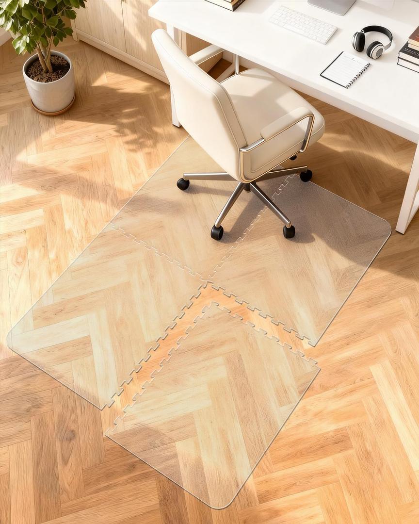 Blvornl Innovative Puzzle Chair Mat for Hardwood Floor, 34"*46.5" Hard Material Chair Mat, Heavy Duty Computer Chair Pad for Rolling Chairs, Desk Floor Rug for Office and Home