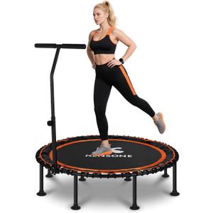 K KENSONE 48" Foldable Rebounder Trampoline for Adults with Bungee, 550 LBS Quiet Indoor Mini Trampoline for Adults Fitness with Adjustable T-Shaped Handle Bar for Gym Workout, Home Exercise, Orange