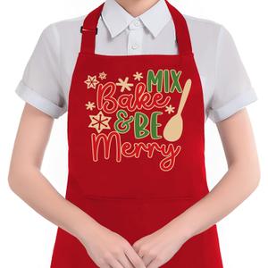 HUGANE Merry Christmas Baking Apron with Pockets, Gifts for Baking Lovers, Holiday Winter Snowflake Christmas Baker Waterproof Adjustable Cooking Apron for Kitchen Dishwashing Grilling