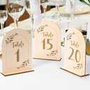 Wedding Table Numbers - 5x7 Inch Double-Sided Arch Signs 1-20, With Wooden Base for Party Table Centerpiece Decoration