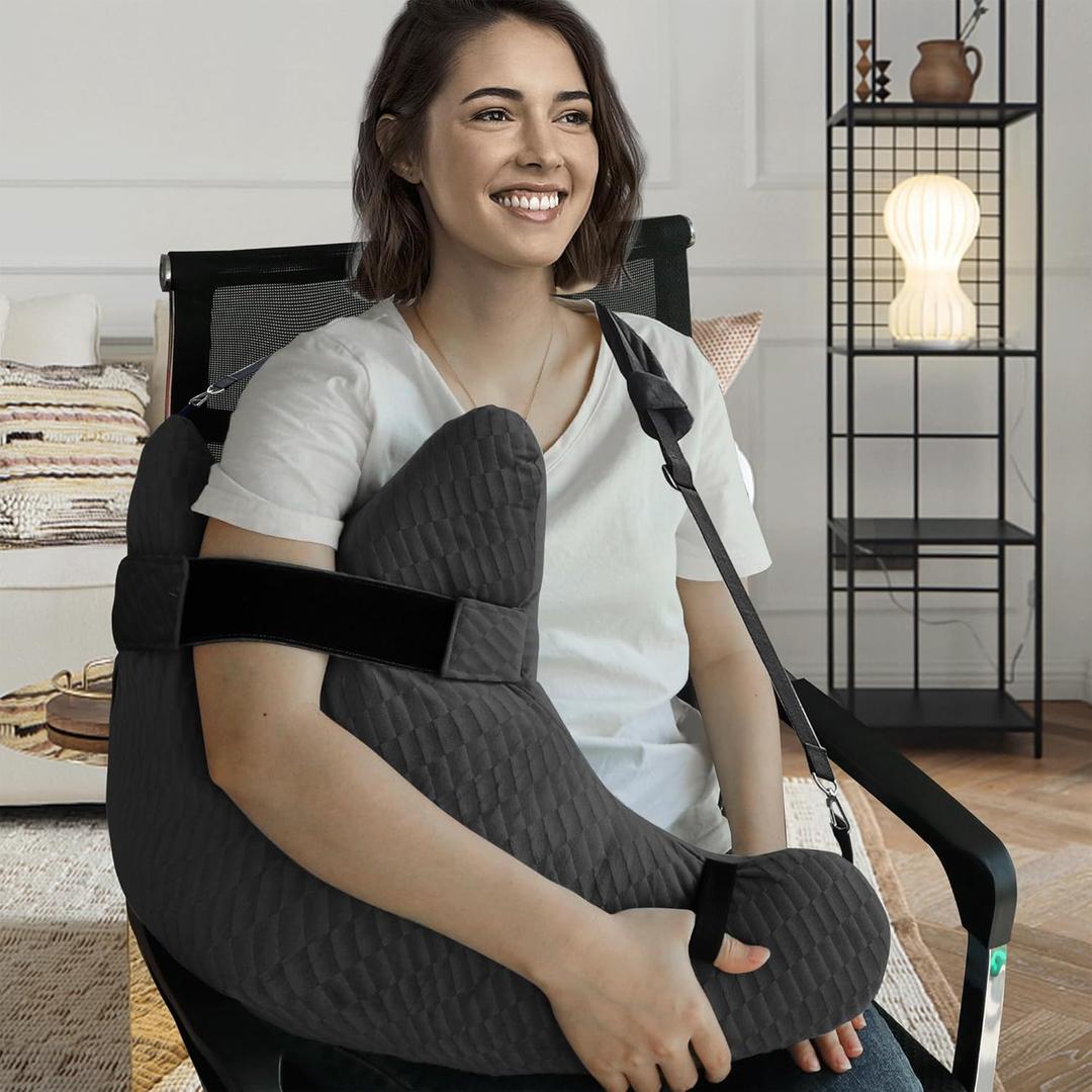 Shoulder Surgery Pillow, Shoulder Pillow for Shoulder Pain, Rotator Cuff Pillow, Arm Pillows for Adults After Surgery, Side Sleeper Pillow for Neck and Shoulder Pain Relief (black with two straps)