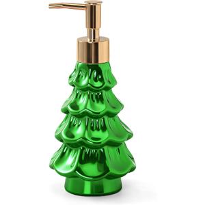 NOVAYEAH Christmas Soap Dispenser, Ceramic Green Holiday Christmas Tree Hand Dish Soap Dispenser, Refillable Leak Proof Decorative Pump Bottle for Bathroom Kitchen Countertop