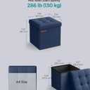 SONGMICS Storage Ottoman, Foldable Small Ottoman Foot Rest, 11.8 Inches Foot Stool, Cube Ottoman with Storage, Load up to 286 lb, for Living Room, Bedroom, Dorm, Midnight Blue ULSF028Q02