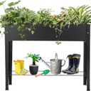 Piksedo Raised Garden Bed, Elevated Planter Metal Plant Box with Legs Standing Garden Stand Drainage Holes Frosted Black (39.37" L x 10.63" W x 31.5" H)