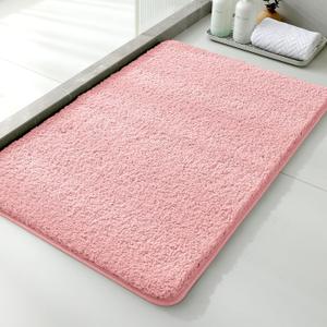 Polyester Bathroom Rug 24"x36" Pink, Non-Slip Soft Shaggy Bath Mat