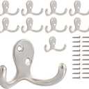 10 Pack Coat Hooks Wall Hooks for Hanging, Heavy Duty Double Prong Metal Hook Wall Mounted for Living Room, Bathroom, Kitchen, Bedroom for Coat, Bag, Scarf, Towel, Hat, Key, Cup (Silver)